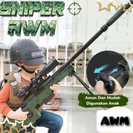 READY STOK AWM Mainan Tembakan Sniper AWM KAR 98K Peluru Busa Anak Laki Cowok Gel BLaster Manual
