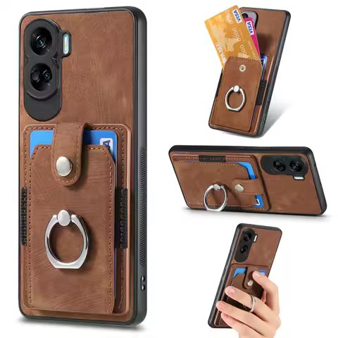 Luxury Leather Car Magnetic Wallet Case For Honor 90 Lite Honor90 Pro Ring Holder Stand Cards Slot C