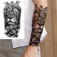 Temporary Tattoo - Waterproof Lion Compass Crown Sticker, Realistic Body Art for Women & Men