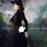Traditional black ao dai with 4 chiffon panels, flattering a soft, flowing figure_ Lyna Ao Dai