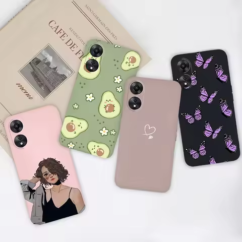 For Oppo A58 A78 5G Phone Case Cute Girl Avocado Butterfly Soft Matte Silicone Housing For Oppo A 58