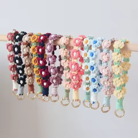 Korean Style Boho Phone Case Rope Keyring Phone Wristband Weave Daisy Flower Keychain Bag Hanging Ba