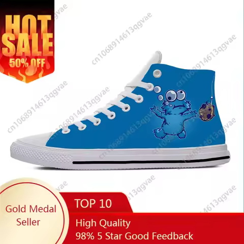 Blue Monster Anime Cartoon Manga Comic Cookie High Top Sneakers Mens Womens Teenager Canvas Sneaker 