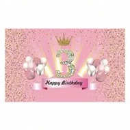 1 To 9 Years Old Birthday Party Background Decoration Cloth Pink Balloon Happy Party Decoration Bann