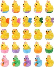 25pcs Mini Resin Ducks for Easter, 5 Styles Tiny Resin Ducks Resin Easter Butterfly Duck Easter Bask