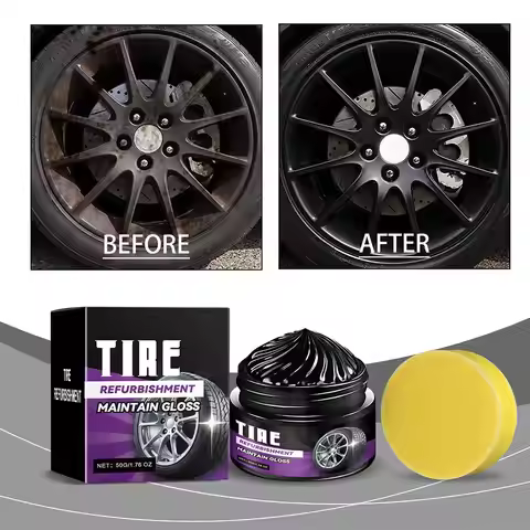50g Car Tire Coating Wax Shiny Black Restore Tire Gloss Durable Anti-Aging Gloss Enhancer With Spong