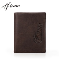 Hiram กระเป๋าผู้ชายกระเป๋าสตางค์ใบสั้นหนังสองพับแท้ RFID ปิดกั้น Dompet Koin เครดิตซองใส่บัตรเงินคลิ