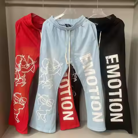 Mixed Emotion Cupid Print Flared Casual Pants - Washed and Weathered, Men's and Women's Matching Fla