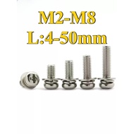 Nickel-Plated Round Head Cross Combination Bolt M2/M2.5/M3/M4/M5/M6/M8 * L4-50mm (BY-DM) (Y7) (x7)