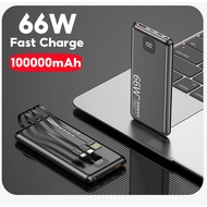 Power Bank 100000mAh/20000mAh 66W Super Fast Charge With 3 Cable Powerbank LED Display Big Battery F