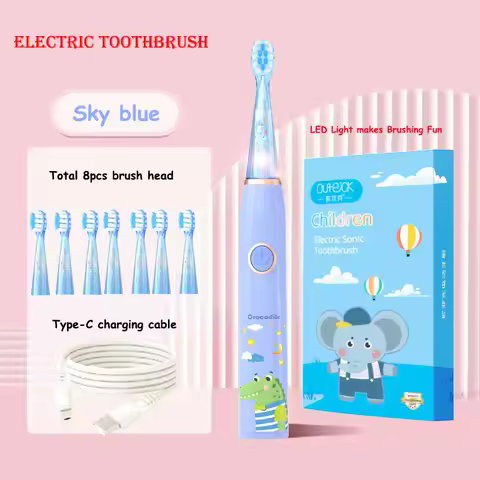 Kids Cartoon Colorful LED Light Sonic Children Electric Toothbrush IPX7 Waterproof 2 mins Smart Time
