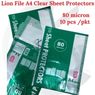 Lion File A4 Clear PP Sheet Protectors / Transparent Pockets / Clear Holder Refills / 80 Micron (10 