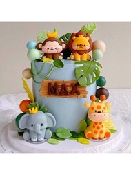9入組野生派對蛋糕裝飾,叢林動物蛋糕裝飾,長頸鹿、大象、獅子、老虎,動物主題生日派對裝飾