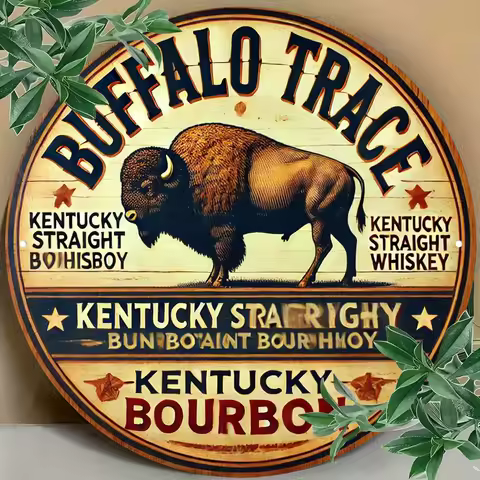 Vintage Buffalo Trace Kentucky Straight Bourbon Whiskey HD Print Metal Tin Sign – Featuring Retro Ci