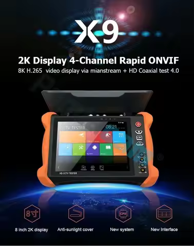 X9-MOVTADHS Pro 8K H.265 H.264 IP camera tester 8MP TVI AHD CVI camera tester with POE++ Max 90W Pow