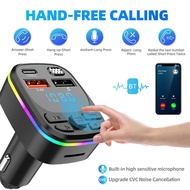 Car Bluetooth 5.0 FM Transmitter PD Type-C Dual USB B8V6 Modulator Colorful Charger Player Ambient