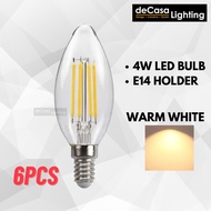 [6PCS] Led Candle Bulb E14 Holder Bulb 4w Retro Design Led Filament Bulb Warm White Decasa Lighting 