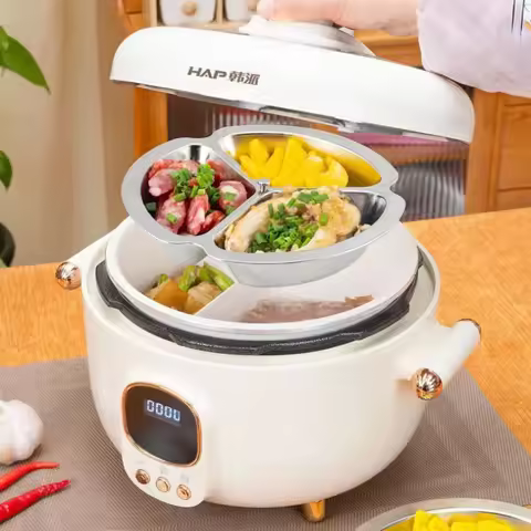 Korean three-compartment electric pressure cooker household smart high-pressure rice cooker hot pot 