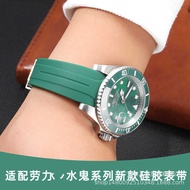 Suitable for Rolex Yacht Silicone Strap Black Green Water Ghost Rubber Watch Strap Curved Interface 