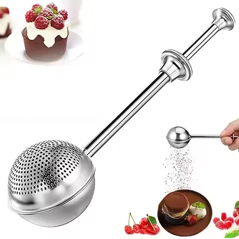 1PC Ball Retractable Half Drain Tea Strainer powder Shaker Sugar Duster Flour Sugar Sieve baking acc