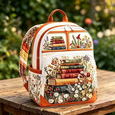 Vintage Patchwork Book Daisy Quilted Backpack Women Men Daypack Travel Bag Outdoor Packsack
