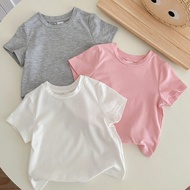 Baby Girl Casual Simple เสื้อคอกลมแขนสั้น (สีชมพูขาวเทา) แพ็ค 3 ชิ้น เหมาะสำหรับ Summer