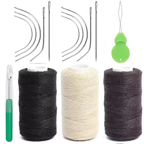 5pcs /1pcs Hair Weaving Threads with 10Pcs/5pcs C/J/I/ Shaped Needles Sewing Waxed Thread for Hand S