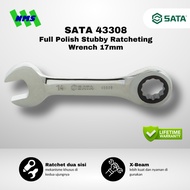 Wrench SATA 43308 Full Polish Stubby Ratcheting Wrench 17 mm 17mm Short Midget For Narrow Spot