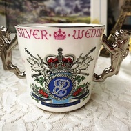 古董英國製Paragon派拉崗1972年皇室婚禮紀念雙耳雄獅馬克杯