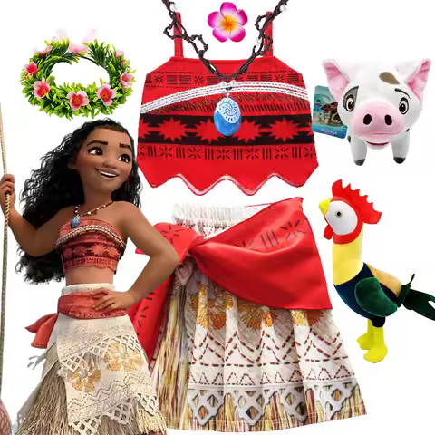 Disney Princess Vaiana Fantasy Children Cosplay Moana Summer Girls Carnival Dress Kids Clothes Set P