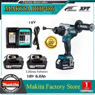 【Authentic Guarantee】 2024 New Cordless Impact Drill Makita DHP486 High Power Lithium Brushless Drill 18V Screwdriver Multifunctional 21 Speed Adjustable Torque Dual LED Work Light Brushless DC Motor Waterproof and Dustproof