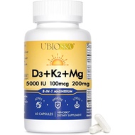 UBIOSKA D3 K2 Magnesium – 5000 IU D3 + MK7 K2 dengan Magnesium 8Form (Glycinate Taurate Malate) untu
