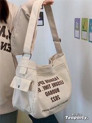 Canvas Bag Female Summer New Korean Ins Style Large Capacity Versatile Messenger Bag Class Commuter College Student Tote Bag