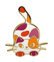 Lesbian Purride Calico Cat Hard Enamel Pin in Orange Lesbian Pride Flag Colors | Chibi Neko LGBTQ+ S