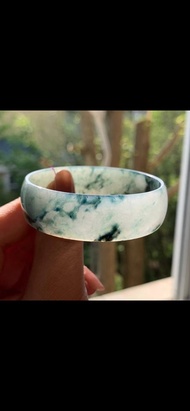 冰種翡翠天然翡翠玉鐲 A玉手鐲 玉鈪 • 冰種水墨丹青翡翠方鐲