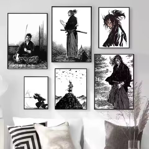 Japanese Samurai Black and White Retro Vagabond Miyamoto Musashi Inoue Takehiko Character Canvas Pos