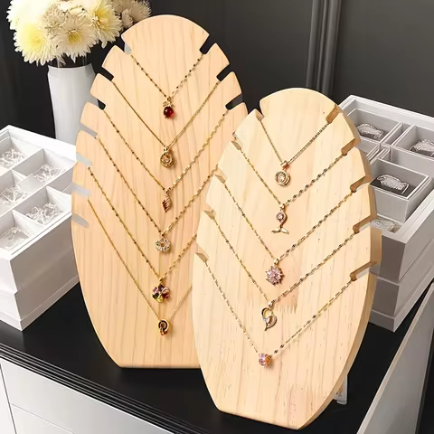 Wood Flame Shape Necklace Jewelry Display Stand Solid Wood Counter Pendant Display Stand Jewelry Org