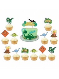 13入組恐龍造型杯子蛋糕插牌，可愛的小恐龍造型，恐龍主題嬰兒沐浴派對兒童生日派對蛋糕裝飾用品