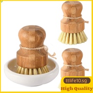 【ANDES】 Bamboo Dish Scrub Brushes , Kitchen Wooden Cleaning Scrubbers Set for Washing Cast Iron Pan/Pot