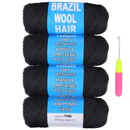4 Roll Natural Black Brazilian Wool Hair Acrylic Yarn for African Crochet Hair Jumbo Braids Senegale