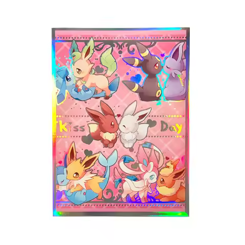 60pcs 67x92mm Pokemon Kiss Day Holographic Protectors for PTCG/PKM Standard Size Trading Cards Cute 