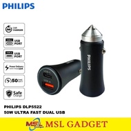 PHILIPS Car Charger 50W Dual USB + USB Type C PD SFC Super Fast Charging