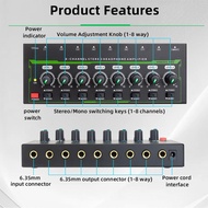 pinkdayone-SG HUIOP 8 Channel Headphone Amplifier 6.35mm Input/Output Interface Stereo Amp Audio wit