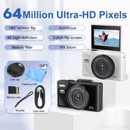 4K Digital Camera 64MP CCD 180°Flip Screen 18X Auto Zoom Portable  Selfile Camera Small 4K HD Video 