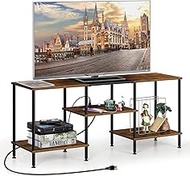 OYEAL Small TV Stand for Living Room up to 50 inch TV Media Entertainment Center with Power Outlets &amp; Storage Shelves 45'' Farmhouse TV Cabinet Console Table for Bedroom, Rustic Brown