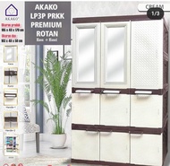 JUMBO LEMARI PLASTIK AKAKO 3 PINTU KACA CERMIN ELEGANT LP3EP