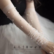 wedding dress for ninang๑☫Bridal gloves white wedding dress pearl mesh gloves white gauze long and s