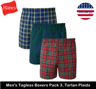 Hanes® Men’s Tagless Boxers Tartan Plaids Pack 3 กางเกงในผู้ชาย ทรงบ็อกเซอร์ ลายสก็อต แพ็ค 3 ชิ้น
