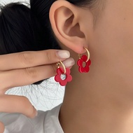 1 Pair Fashionable Cute Red Acrylic 5-Petal Pendant Earrings, Suitable For Women, Great For Dating, 