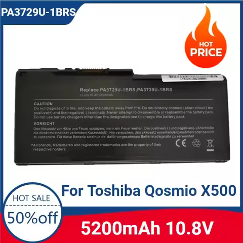 New PA3729U-1BRS PA3730U-1BRS PA3729U-1BAS 5200mAh 10.8V Laptop Battery For Toshiba Qosmio X500 X505